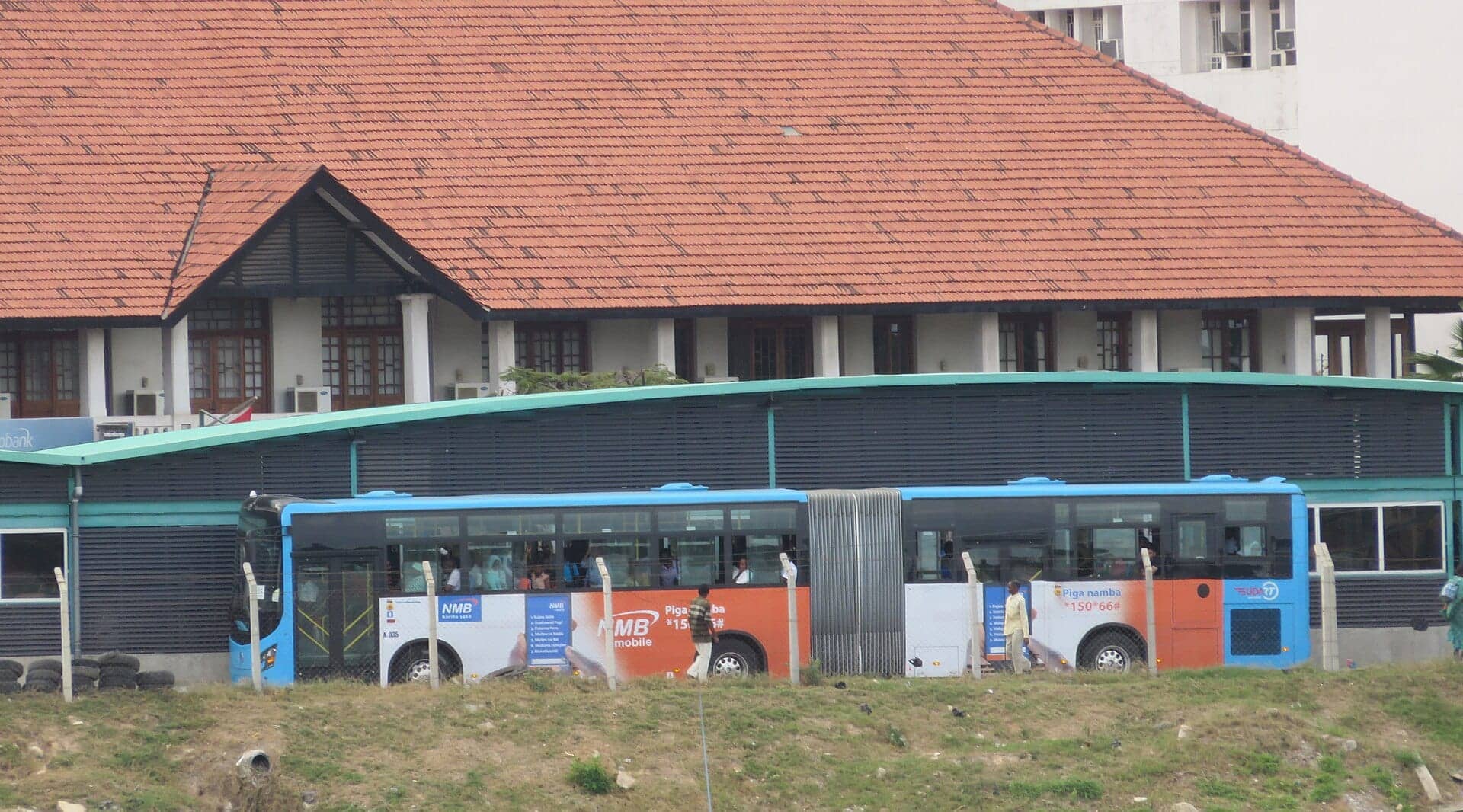 A rapid-transit bus at the old Post Office station, Dar es Salaam