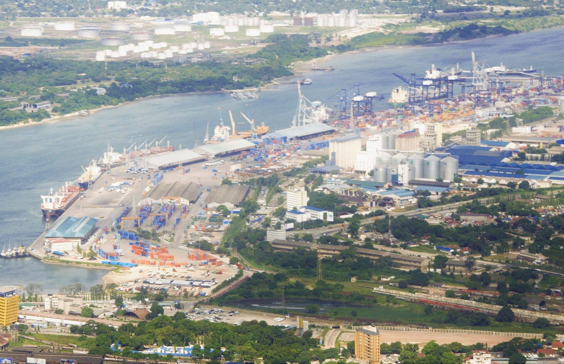 Aerial view of container terminals at the Port of Dar es Salaam
