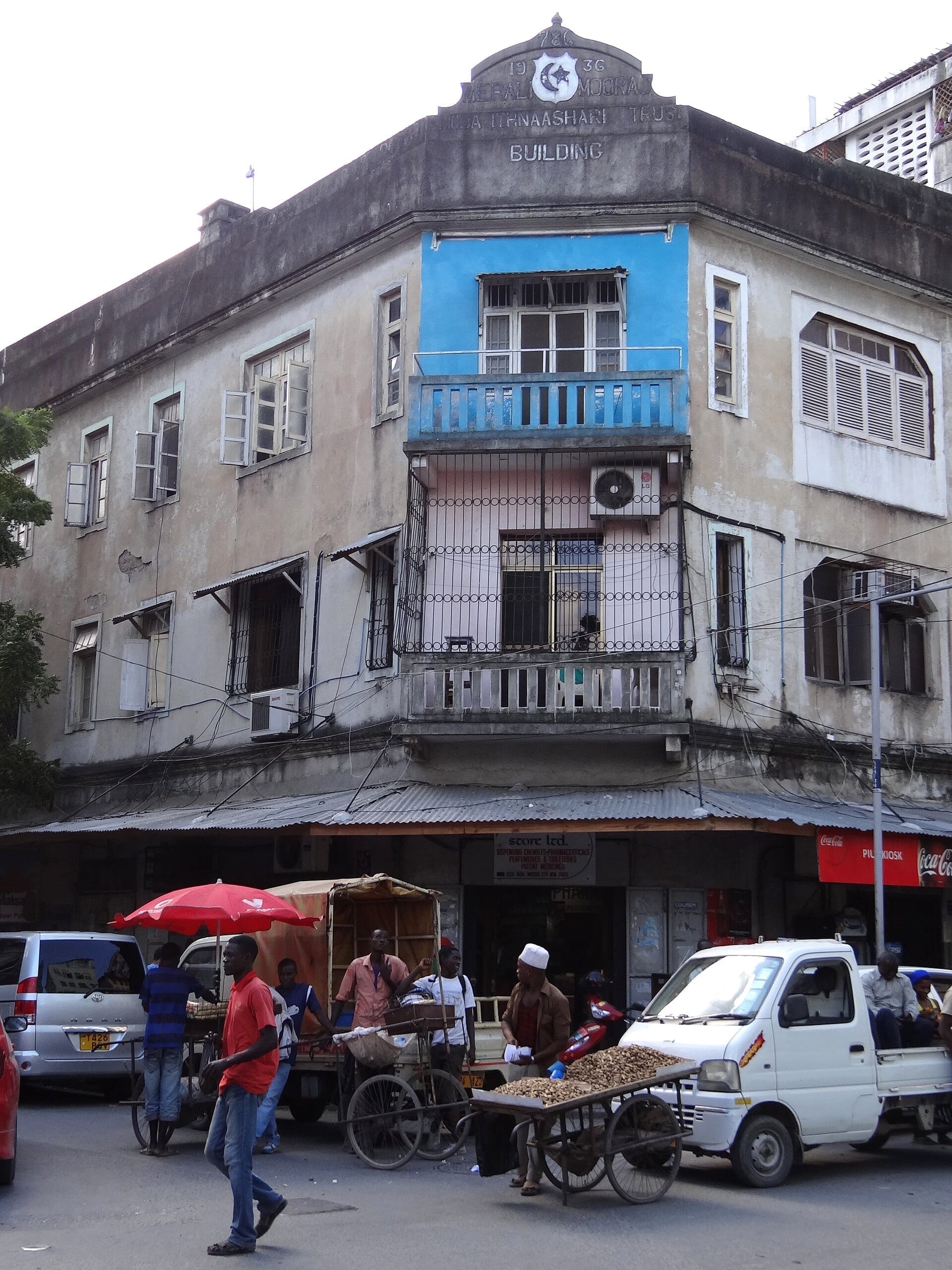 Historic buildings with balconies in the Asian Quarter of Dar es Salaam