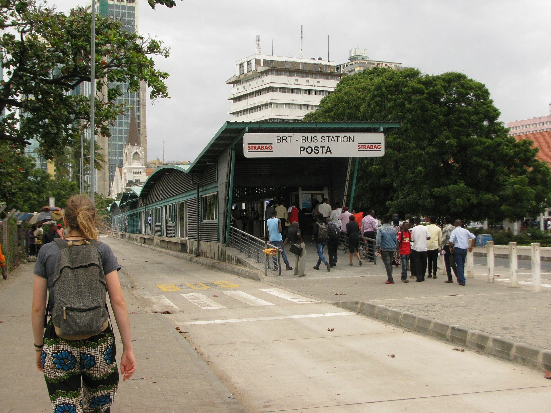 Passengers at the Posta BRT bus station in Dar es Salaam
