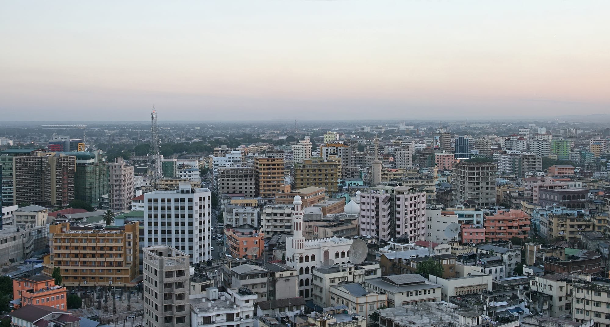 Dar es Salaam city centre from above, before dusk